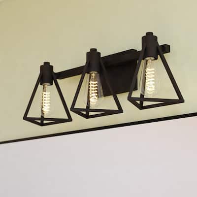 Ravenna Matte Black Contemporary Bathroom Vanity Lighting Fixture, Metal Cage Shade, Dimmable, LED Compatible, Over Mirror Mount