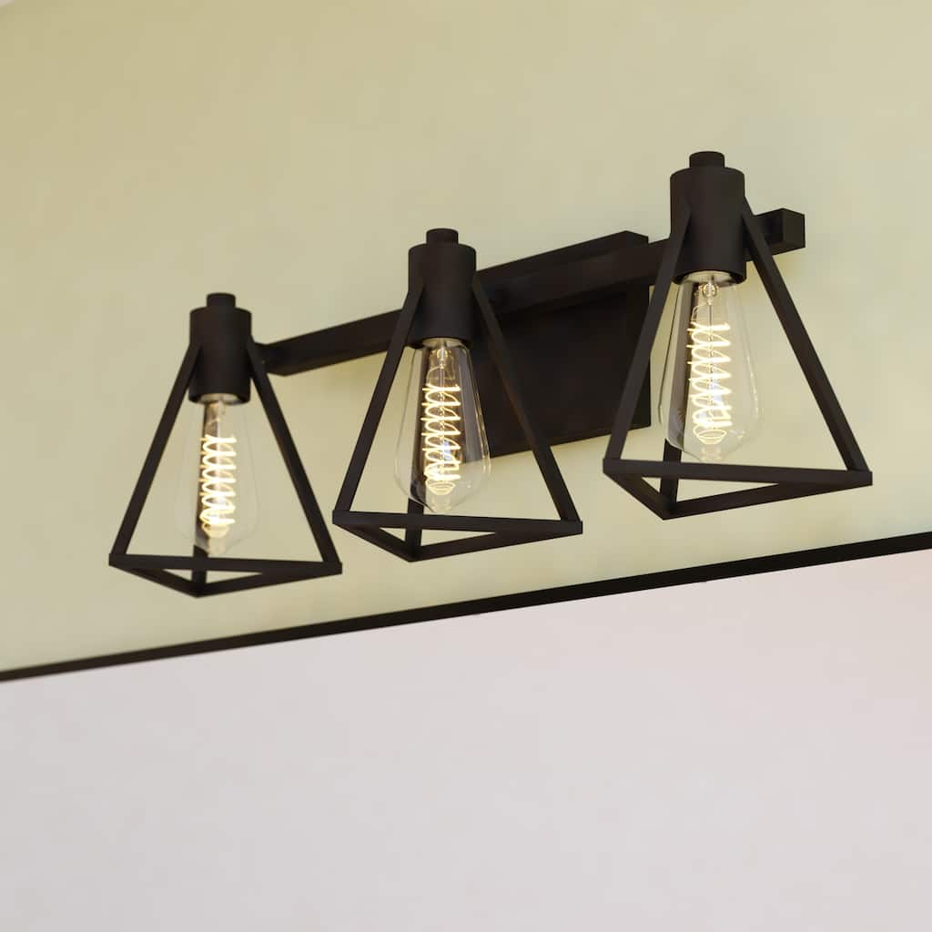 Ravenna Matte Black Contemporary Bathroom Vanity Lighting Fixture, Metal Cage Shade, Dimmable, LED Compatible, Over Mirror Mount