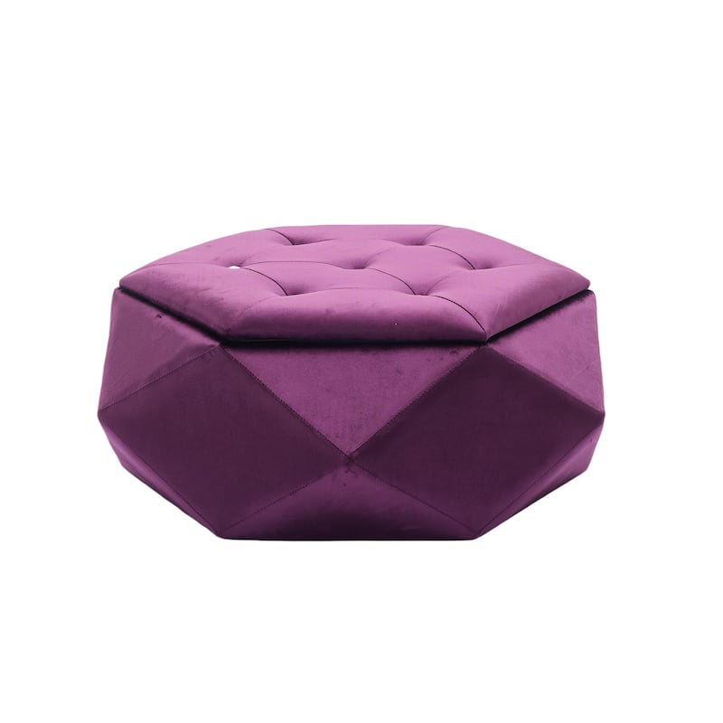 Velvet Polygon Ottoman with Diamond Lid, Multi-Functional Tufted Stroage Ottoman for Bedroom Entryway Foot Rest Stool