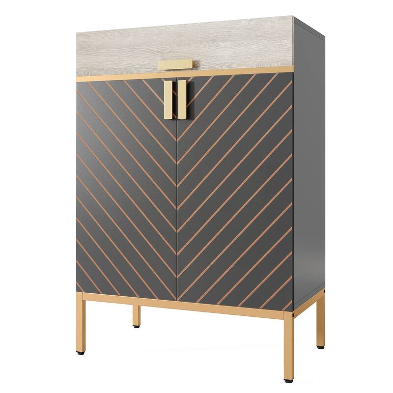 31.49" Grey and Gold Wood 4-Tier Shoe Storage Cabinet