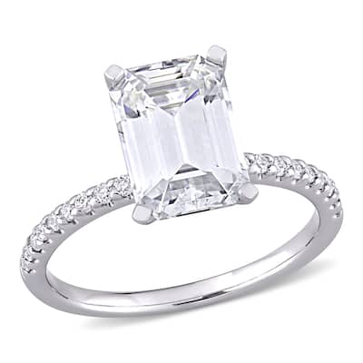 Miadora 3 1/5ct DEW Emerald-cut Moissanite Engagement Ring in 10k White Gold