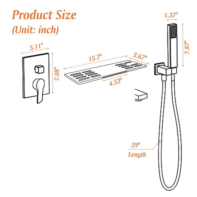 Wall Mount Bathtub Faucet With Handheld Shower Waterfall Tub Faucet Single Handle Tub Filler Set Complete With Rough-In Valve