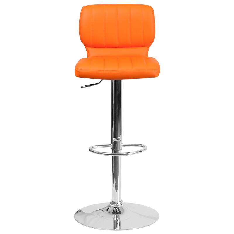 Vinyl Adjustable Barstool with Vertical Stitch Back (Set of 2)