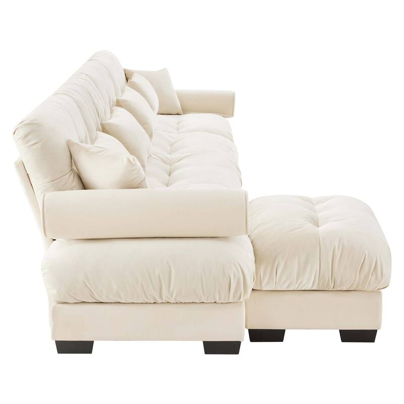 L-Shaped 4 Seater Sectional Sofa with 1 Movable Ottomans & Pillows