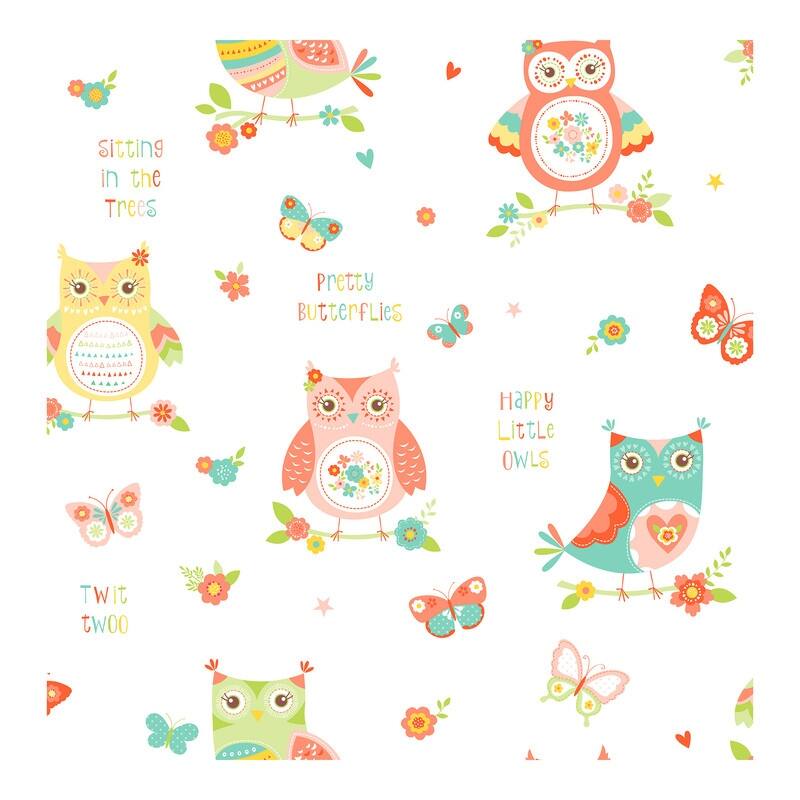 Fine Decor Flynn White Owls Wallpaper - 20.5 x 396 x 0.025
