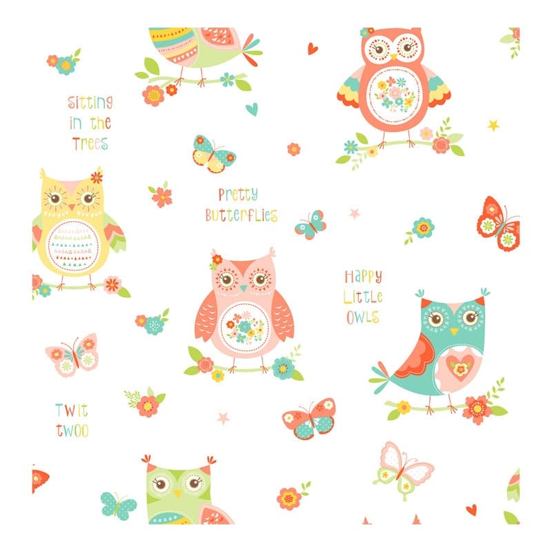 Fine Decor Flynn White Owls Wallpaper - 20.5 x 396 x 0.025