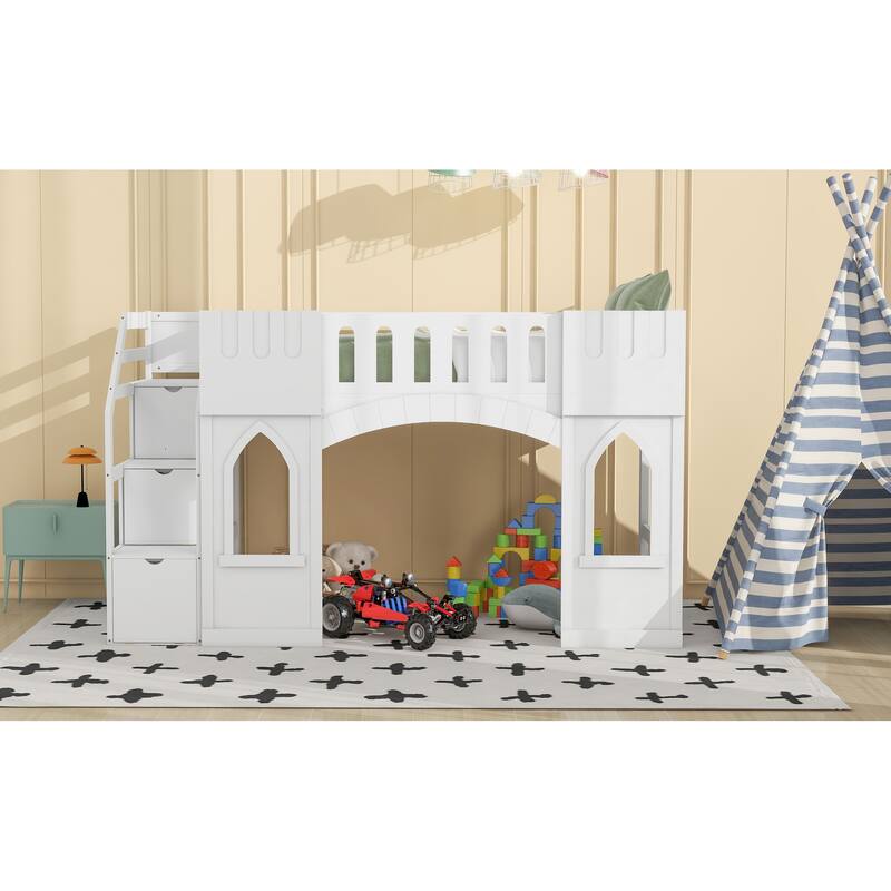 Twin Size Loft Bed with Storage Staircase & Window - Space-Saving Design for Kids/Teens