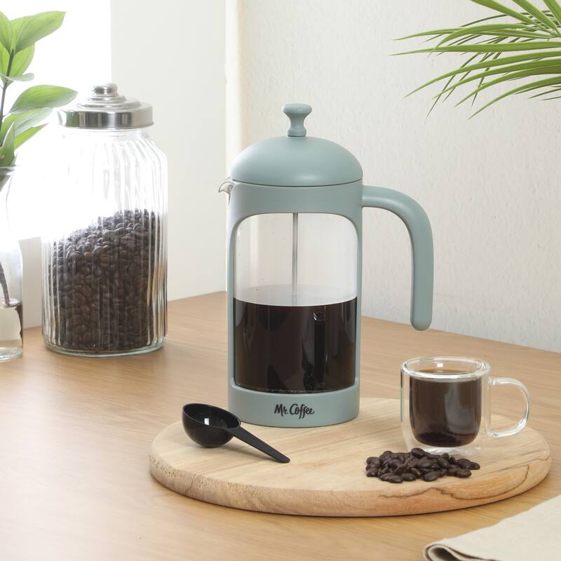 Mr. Coffee French Press Coffee Maker, 31 oz Borasilicate Glass & Frame and Plunger, Includes Coffee Scoop