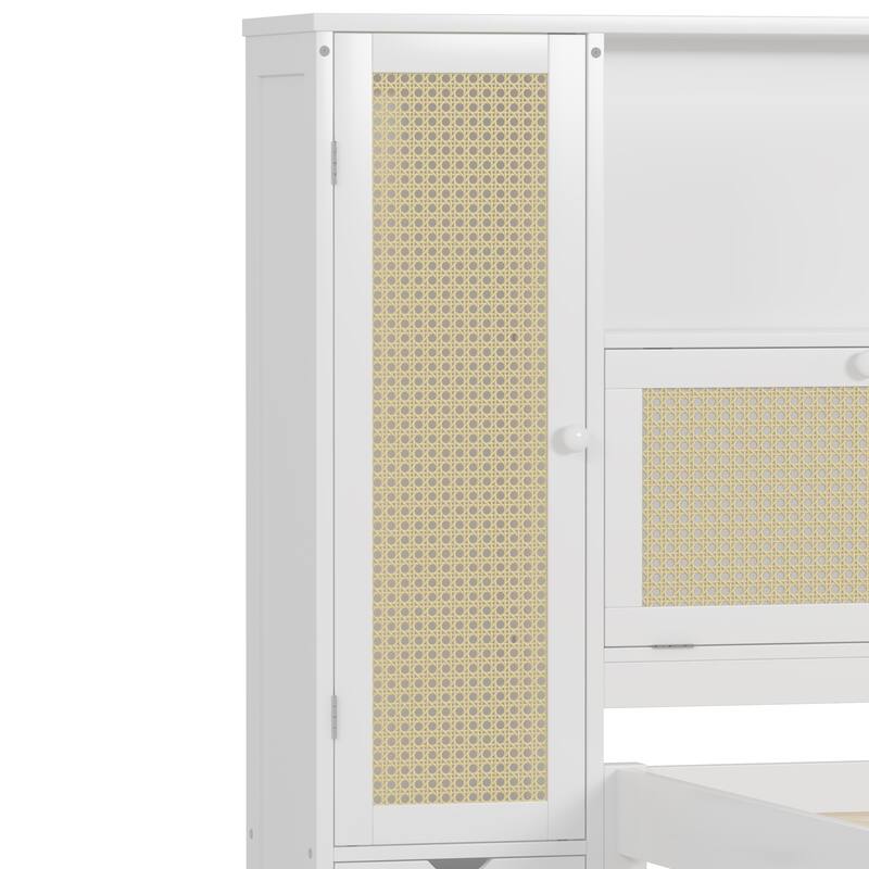 Multifunctional Platform Bed with Storage Lockers, Drawer, and Shelf on Headboard