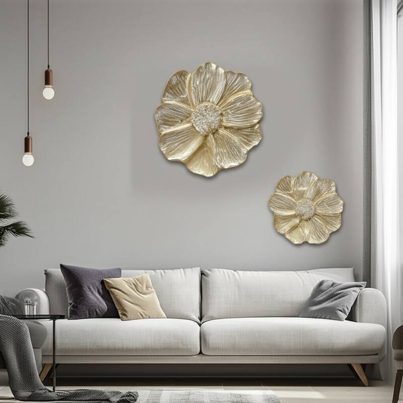 Metal Aluminum Wall Sculptures Floral Design (Set of 2) - 2" Gold - 15.5" x 15.5" x 2"
