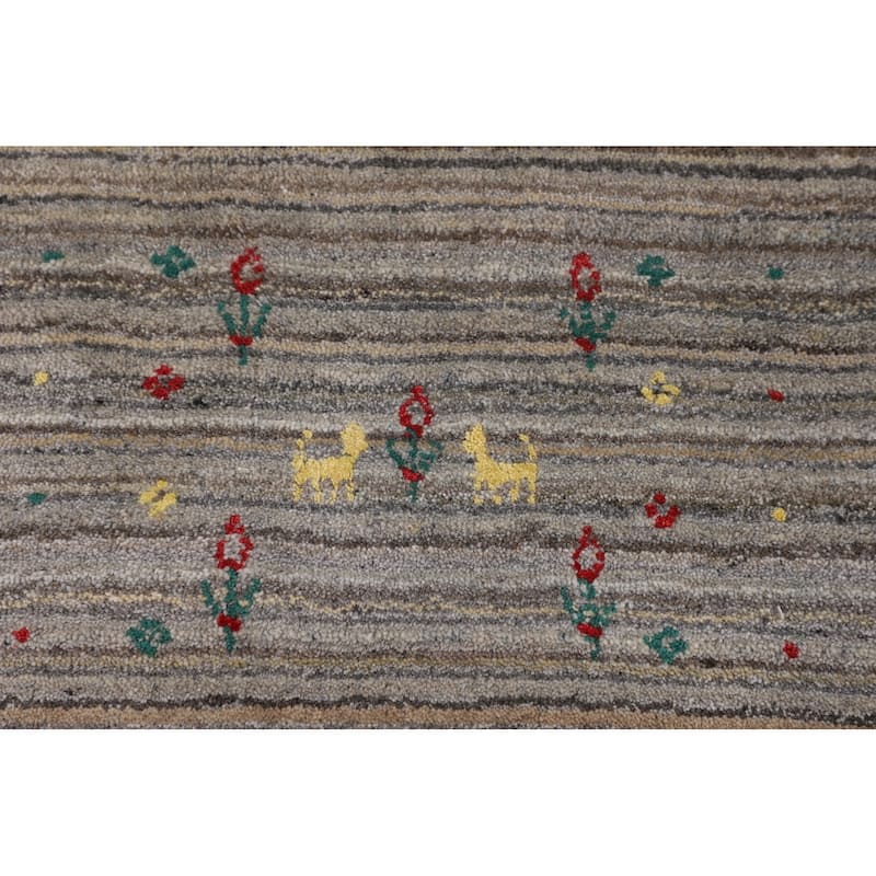 Striped Tribal Gabbeh Area Rug Hand-Knotted Multi-Color Wool Carpet - 6'1"x 7'11"