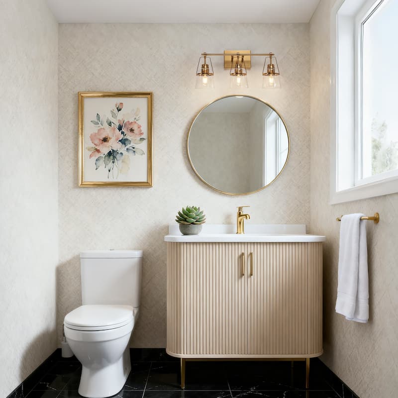 Modern Gold 3-Light Bathroom Vanity Light Clear Glass Wall Sconce - L 21.2" x D 5.5" x H 10.2"