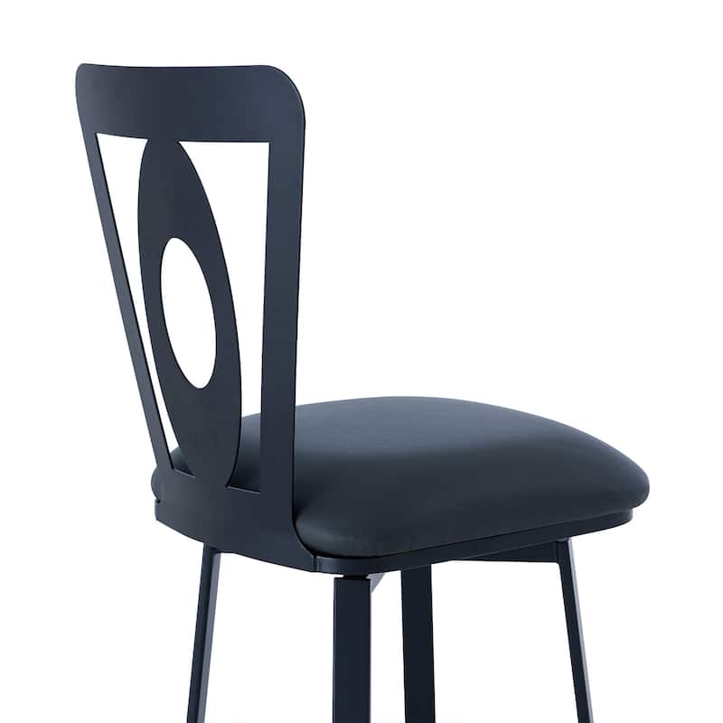 Grey Faux Leather Swivel Bar Stool with Full Back and Iron Frame - 18” x 21” x 46” (D x W x H)
