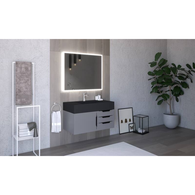 Nile 36" Wall Mounted Bathroom Vanity Set w/ Black Top