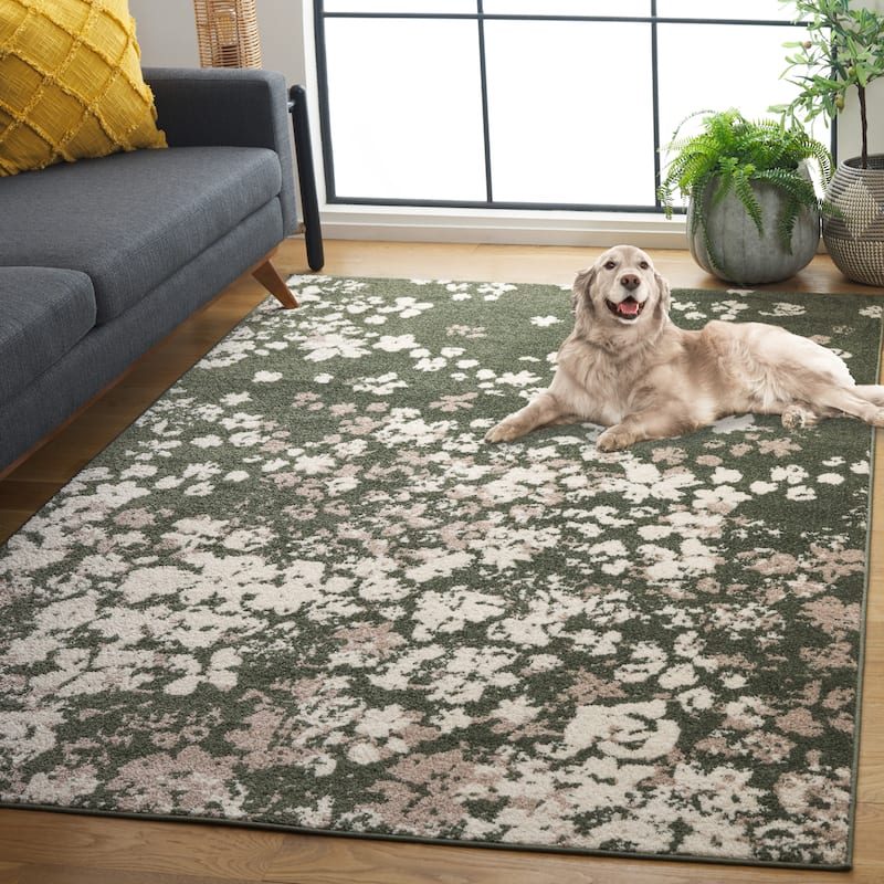 SAFAVIEH Adirondack Venelina Vintage Floral Rug - 6' Round - Dark Green/Ivory