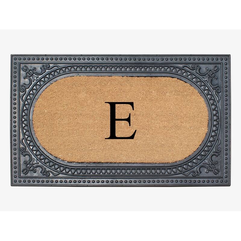 A1HC First Impression Carson Rubber and Coir 24" X 39", Heavy Duty, Easy to Clean Outdoor Monogrammed Doormat - Black - Monogrammed E