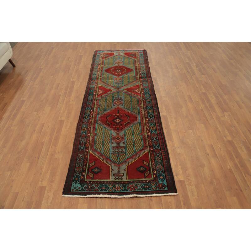 Hand Knotted Oriental 100% Wool Carpet Traditional Geometric Multi-Colored Ardebil Runner Rug - 10' 10'' X 3' 6''