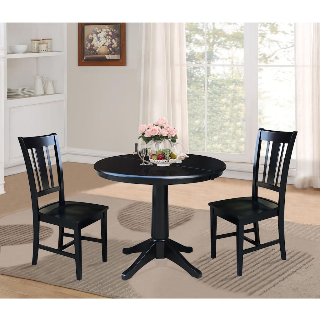 36" Round Top Dining Table with 12" Leaf and 2 San Remo Chairs - Black - 3 Piece Set