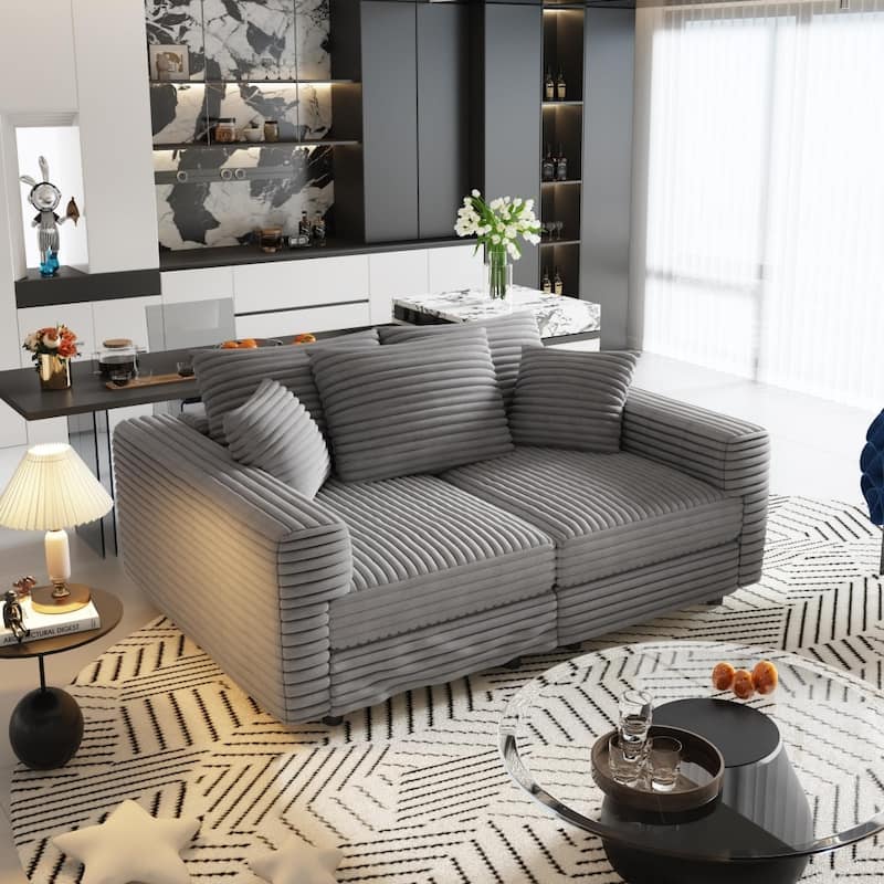 82.7 " Modern Plush Corduroy 3-Seat Sofa with Soft Pillows