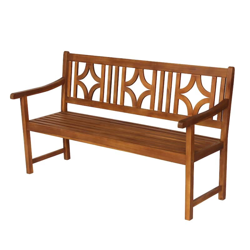 Laurel 59.1" 3-Seat Ogee Diamond-Back 600-Lbs Support Acacia Wood Outdoor Garden Patio Bench, by JONATHAN Y