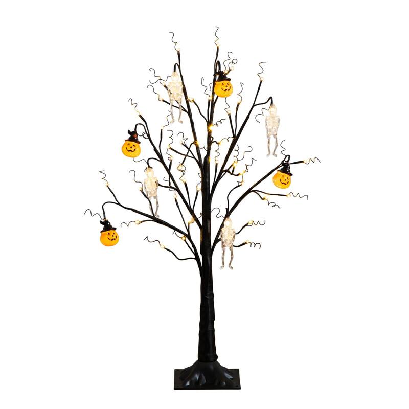 Pre-Lit Pumpkins and Skulls Artificial Halloween Twig Tree - 3' - LED Lights