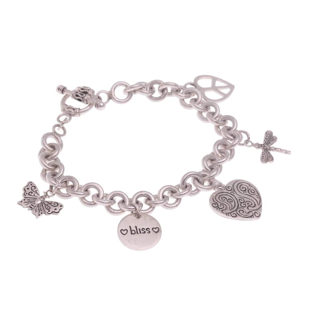 NOVICA Love and Bliss, Sterling silver charm bracelet
