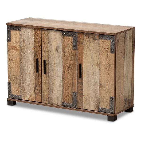 slide 2 of 11, Cyrille Modern and Contemporary Farmhouse Rustic 3-Door Shoe Cabinet Brown