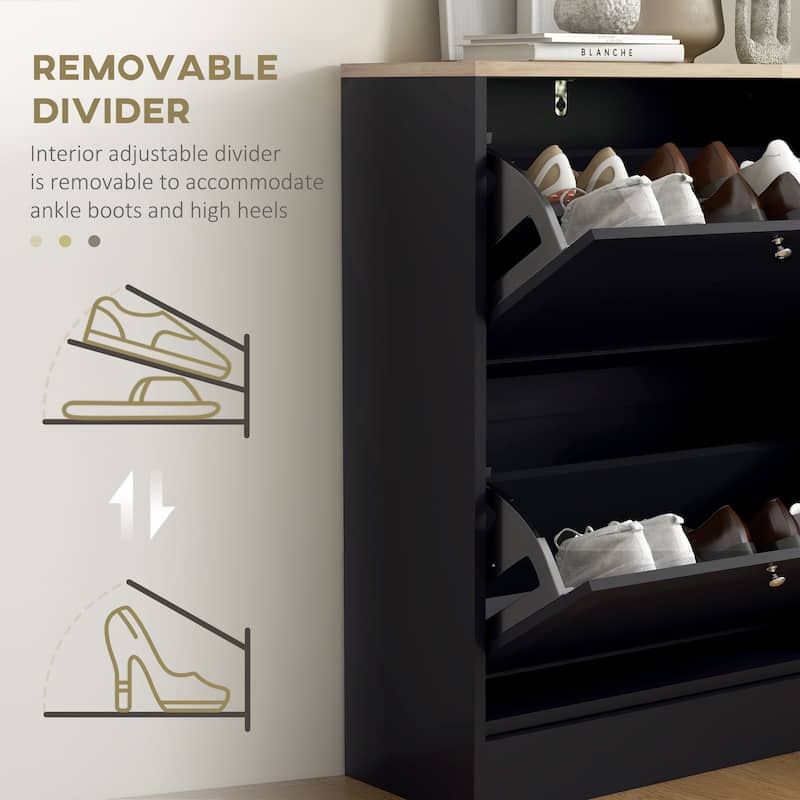 Slim Shoe Cabinet for Entryway, Hidden Shoe Storage Cabinet with 2 Flip Drawers and Adjustable Shelves for 12 Pairs of Shoes