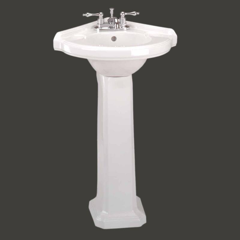 Portsmouth White Porcelain Corner Pedestal Sink with Overflow and 4 in. Centerset Faucet Holes