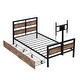 preview thumbnail 9 of 11, Twin Size Metal Platform Kids Bed Frame with Headboard, Two Storage Drawers, and Rotatable TV Stand for Bedroom, Black