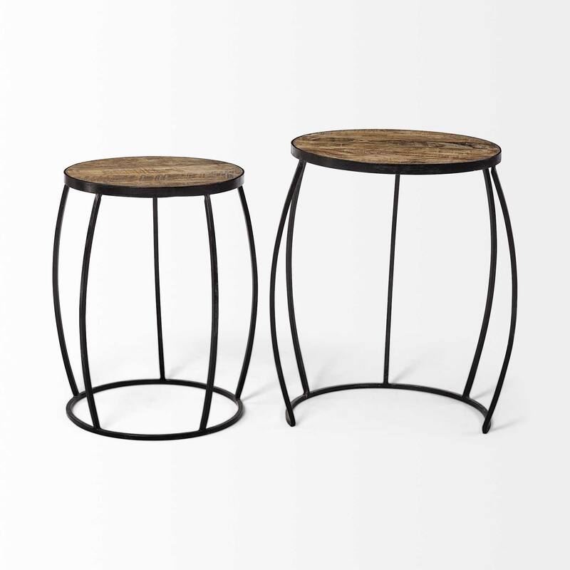 HomeRoots Set of Two 26" Black And Brown Solid Wood Round End Table - 20.1' X '26' X '20