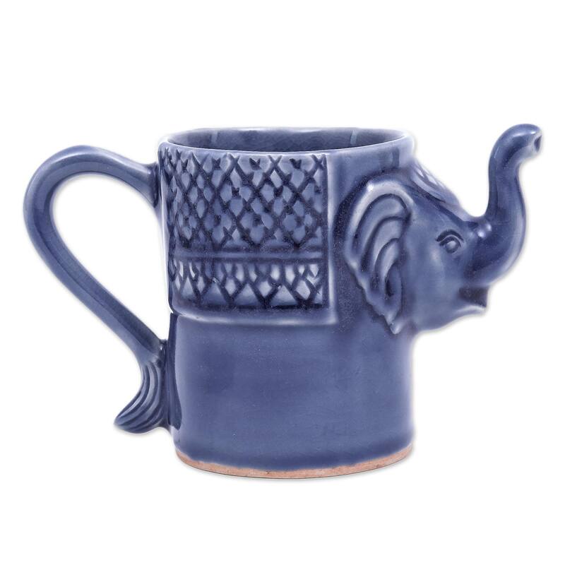 Novica Handmade Elephant Essence In Indigo Celadon Ceramic Mug
