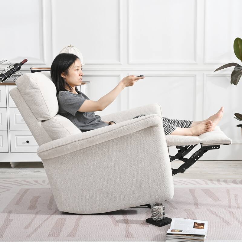 Manual Rocker Recliner Chair, Fabric Upholstered Rocking Chair, Lounge Recliner with Pull Ring for Bedroom, Living Room