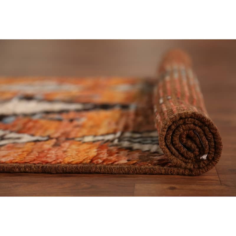 Geometric Orange Moroccan Oriental Runner Rug Handmade Wool Carpet - 2'9" x 9'9"
