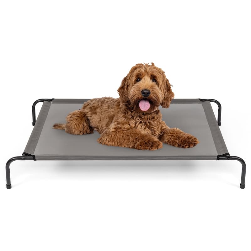 Grey Large Elevated Dog Bed with Powder Coated Steel Frame Perfect for Indoor and Outdoor