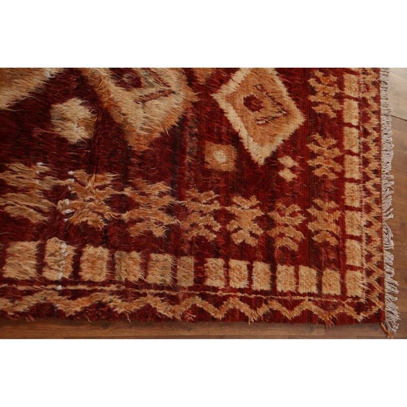 Hand Knotted Oriental 100% Wool Carpet Modern Tribal Red Moroccan Area Rug - 8' 0'' X 5' 7''