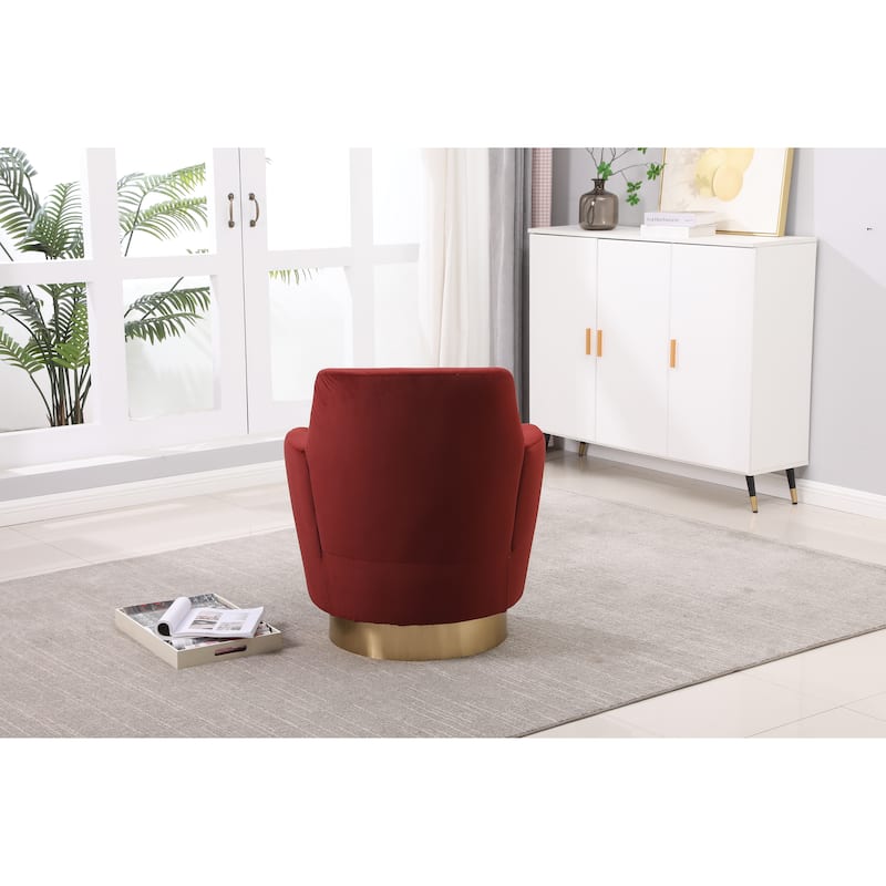 Red Velvet Modern 29.3" Upholstered Swivel Barrel Chair with Gold Stainless Steel Base