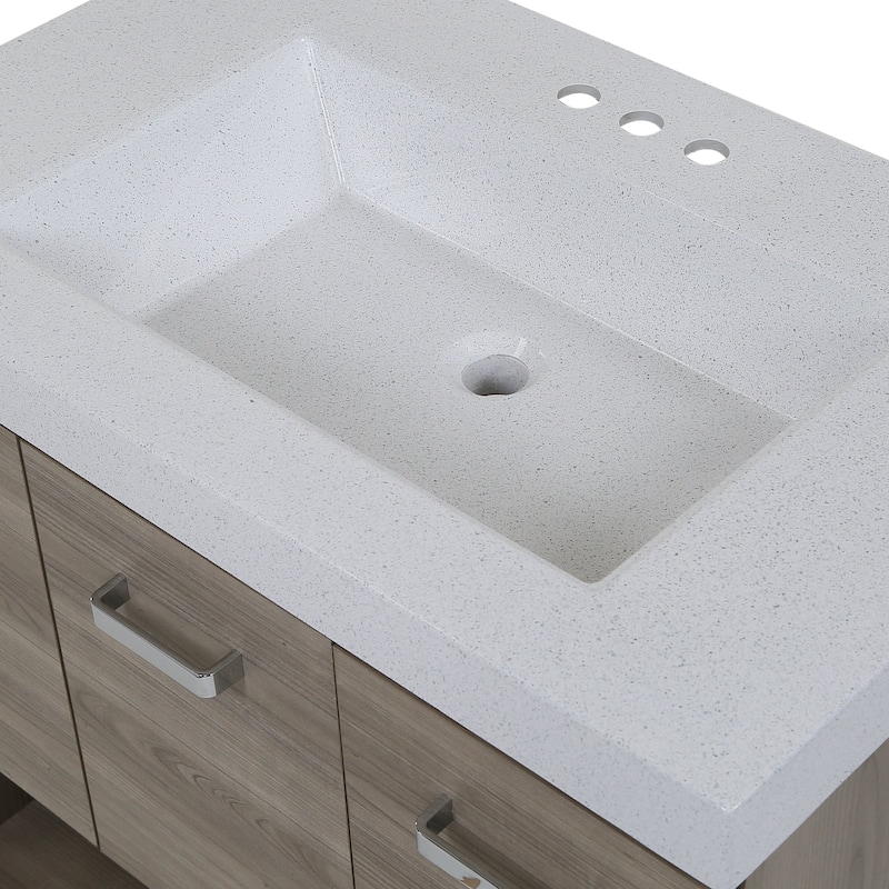 Inna 30" Floating Bathroom Vanity With Drawer, Open Shelf, and Sink Top