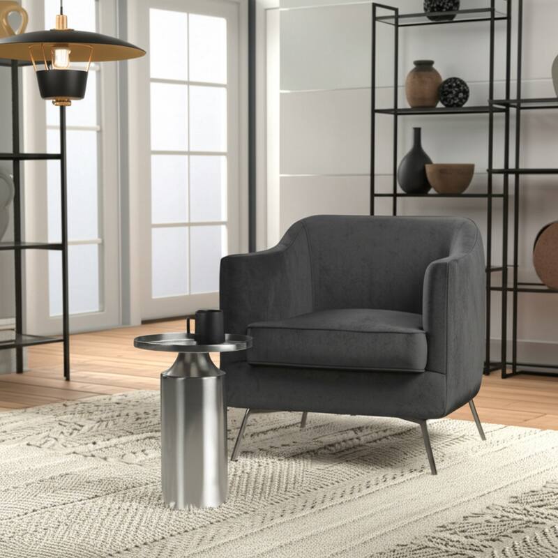 Iron Side Table Cylindrical Base Round Tray Top Narrow - 19" Silver - 14" x 14" x 19.25" - Metal - 14" x 14" x 19.25" - Silver