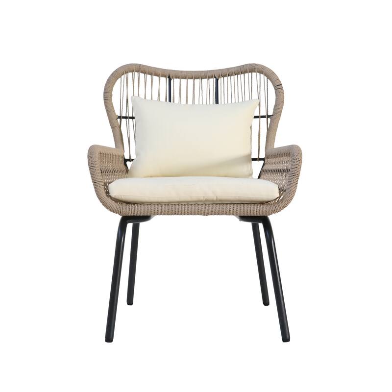 2 Piece Contemporary Bohemian Beach Club Chairs with Steel Frame, Rope-Wrapped Seat & Back for Gardens, Poolside