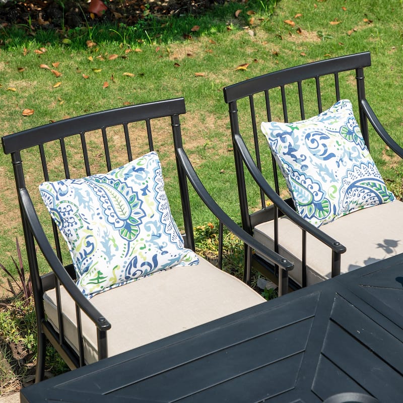MAISON ARTS 7-Piece Outdoor Dining Set for 6, Metal Steel Dining Table with Umbrella Hole