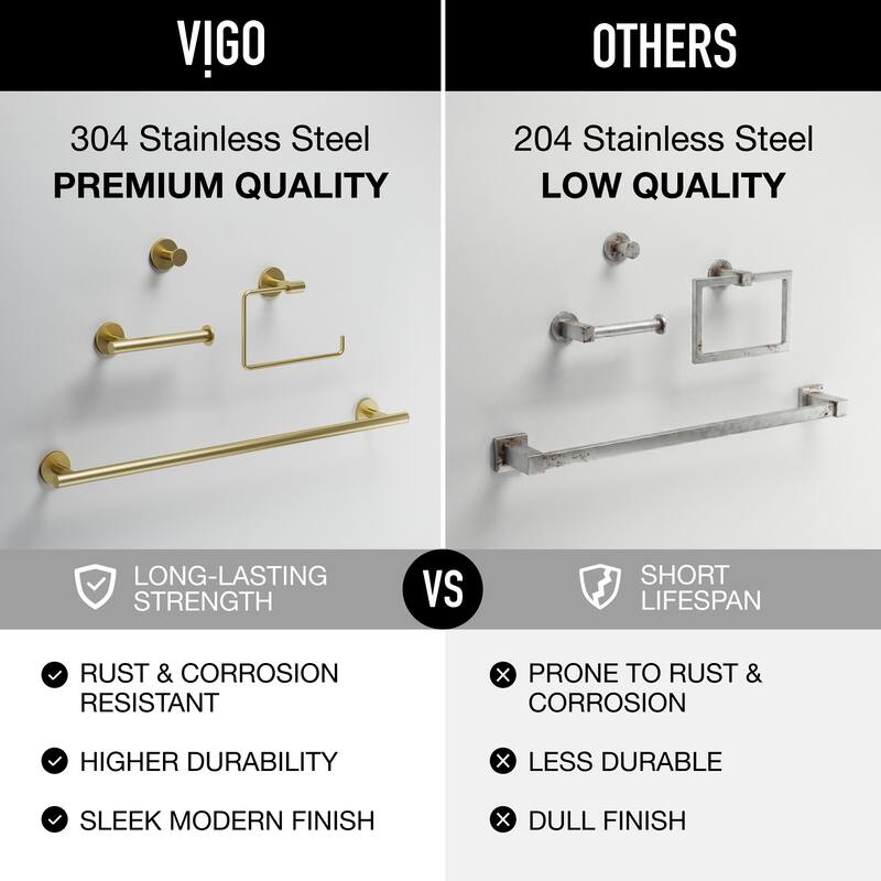 VIGO Elan 4-Piece Bathroom Hardware Accessory Set with 24 in. Towel Bar, Toilet Paper Holder, Hand Towel Holder, Hook