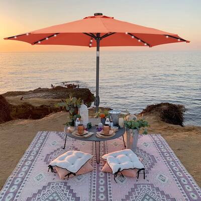9ft Patio Umbrella with Lights without Base Outdoor Solar Umbrella