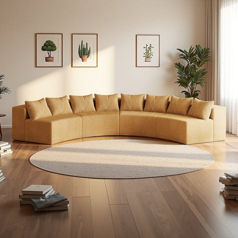 156" Corduroy Curved Sectional Sofa with 8 Pillows, Modular Semi-Circular Design in 4 Modules