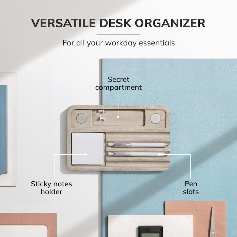 Jani Wooden Desk Organizer with Magnetic Whiteboard - Solid Wood, Hidden Storage & Anti-Skid Base for Home, Office & Workspaces
