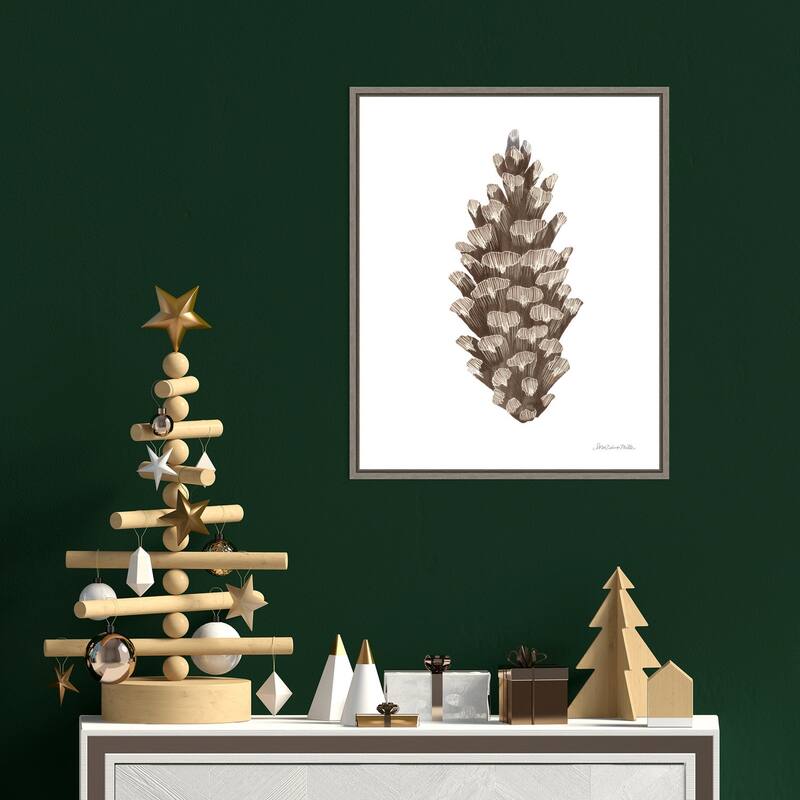 Peace and Joy Pinecone by Sara Zieve Miller Framed Canvas Wall Art