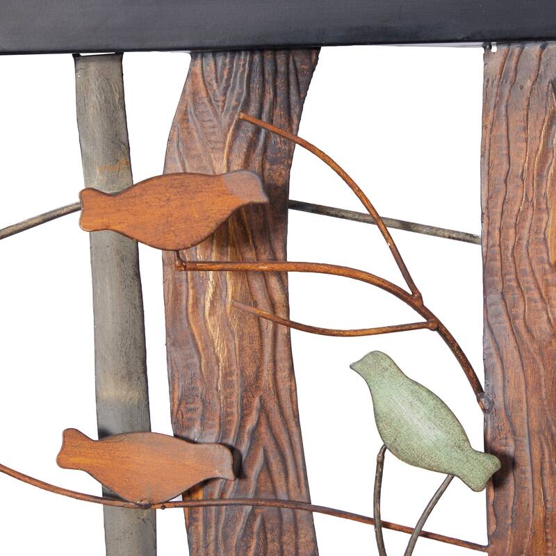 Multi Colored Metal Cutout Bird Home Wall Decor with Tree Branch Accents and Black Metal Frame