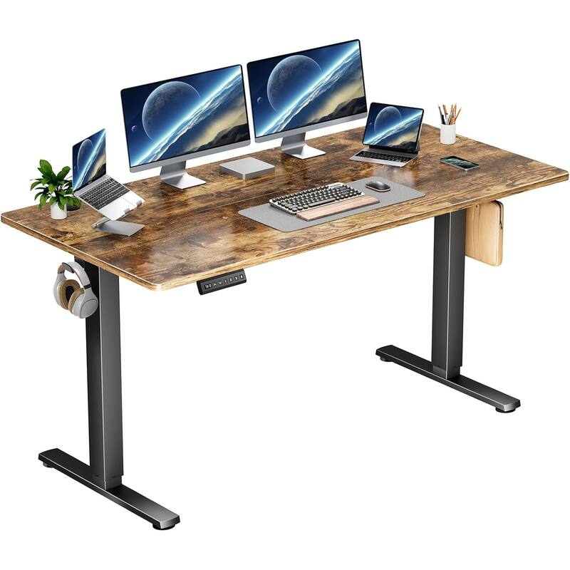Electric Height Adjustable Standing Desk, 55x24 Inches, Ergonomic Sit-to-Stand Rising Computer Table for Home Office
