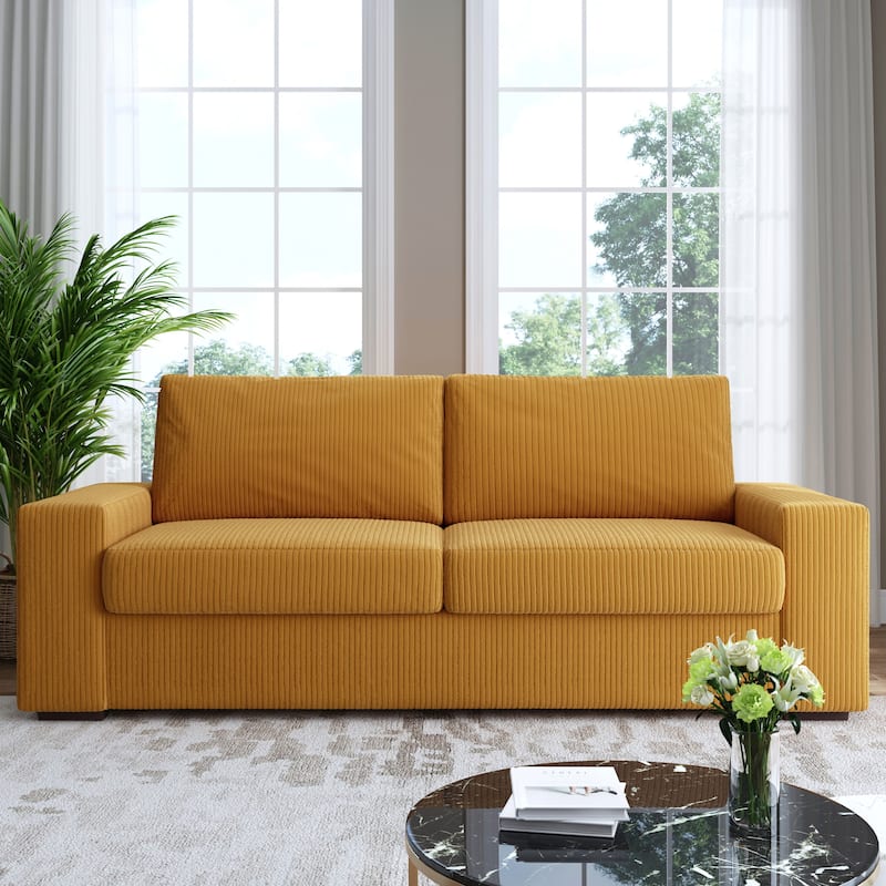 Classic Corduroy Sofa Couch 2-Seater Upholstered Couch - Orange