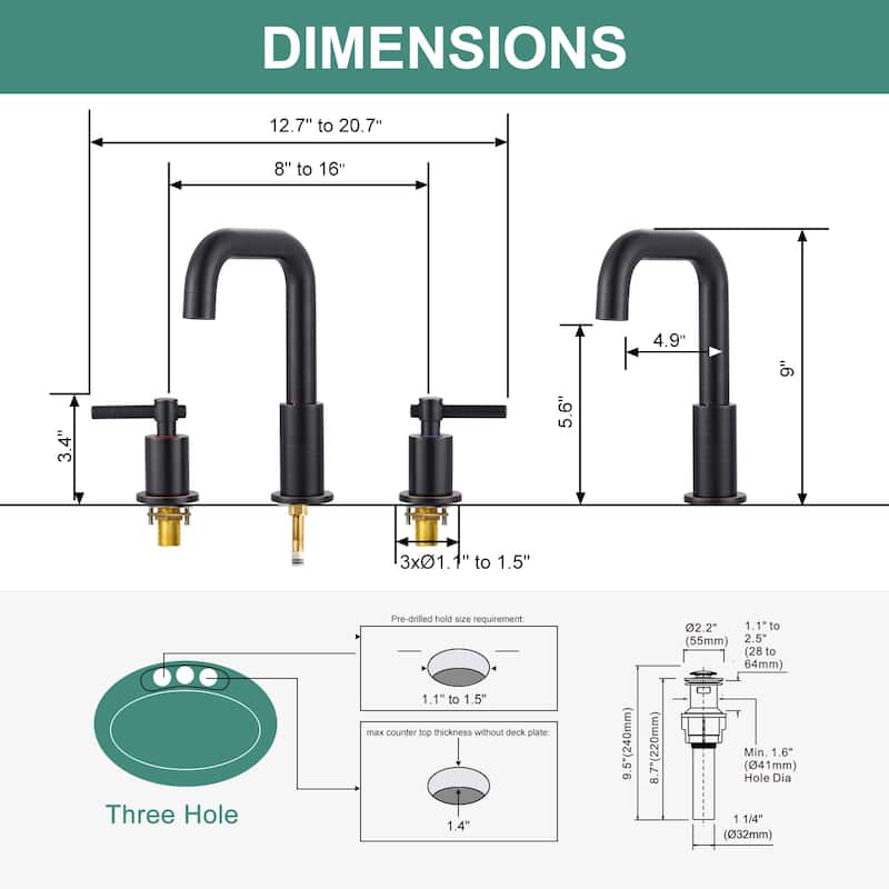 WOWOW 8 in. Widespread Double Handle Bathroom Faucet